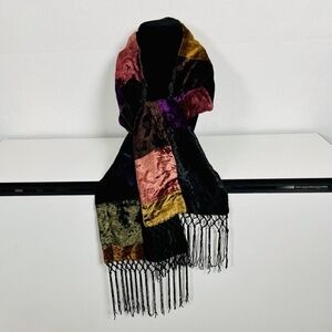 Collection XIIX 18 Women's Multicolor Velvet Scarf Colorblock w Fringe Retro